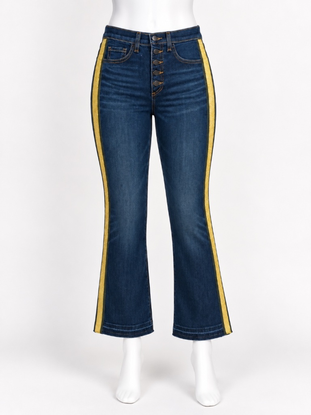 Veronica Beard Carolyn 10" Baby Boot High Rise Jeans Size 25 Gold Tux Fray